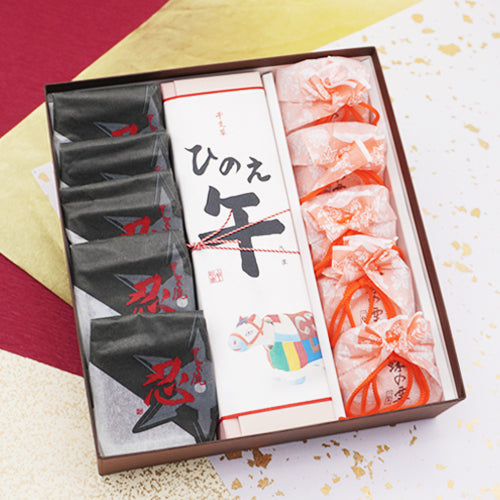 迎春菓詰め合わせ 忍5個干支菓ひのと午1棹珠の栗5個