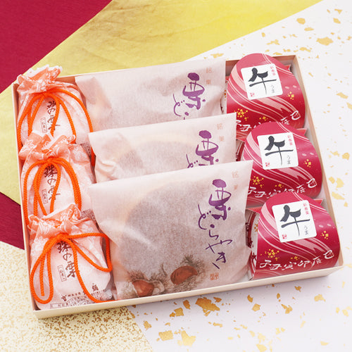 迎春菓詰め合わせ 珠の栗3個栗どらやき3個新春菓午3個