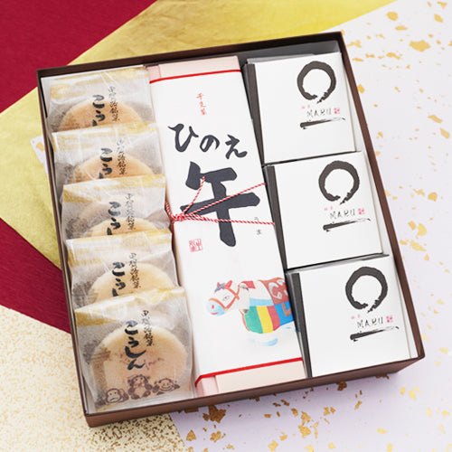 迎春菓詰め合わせ こうしん5個干支菓ひのえ午1棹MARU3個